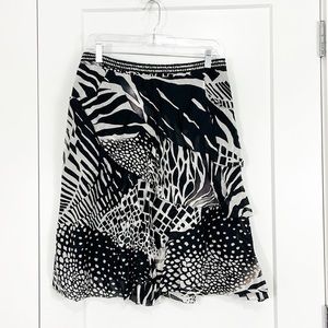 Yansi Fugel Size 4 Black and White Zebra Print Layered A-Line Skirt with Pockets